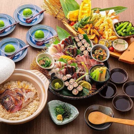 《お料理のみ》うおまん皿鉢コース◆お造り3種、名物の鯛めしなどが楽しめる￥4,000