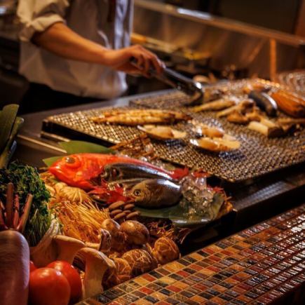 "#ICan'tGoHomeTonightWithRobatayaki" Authentic robatayaki grilled food on the hearth! 3 hours of all-you-can-drink with draft beer [10 dishes 6500 yen → 5500 yen]