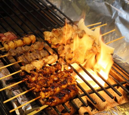 Various types of charcoal-grilled yakitori