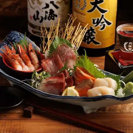 【生付き2.5H飲放題】刺身3種・氷見牛たたき・山形板そばなど全8品『楽コース』5000円⇒4500円