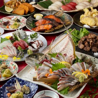 秋宴会【銀杏(ぎんなん)】活シマアジ姿造や刺身、中落カルビや天ぷら、寿司《120分飲み放題付》