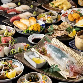 Hiroshima Specialty [2] Selected Sashimi with Live Squid Sashimi and Grilled Oysters in Shell - Hiroshima Luxury Course (120-minute all-you-can-drink included) 6,500 yen