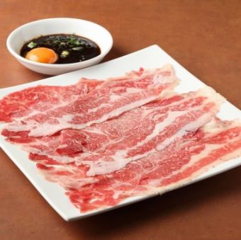 Sukiyaki-style thinly sliced large-sized Japanese beef loin with egg sauce/Yakishabu with thinly-sliced large-sized loin and grated ponzu sauce