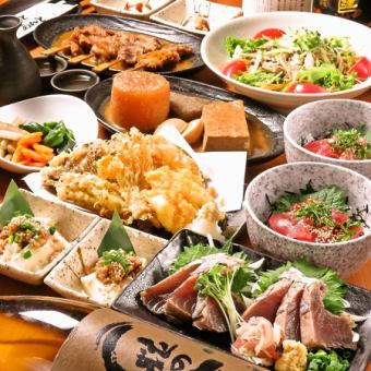 【豪华5,000日元套餐】炖菜、炸鸡肉、时令天妇罗等8道菜/附2小时无限畅饮！