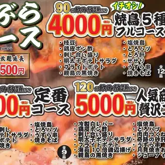 90分飲み放題付き≪焼鳥5種フルコース≫全12品　4500円