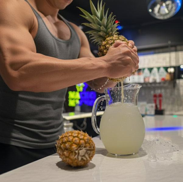 【驚愕の握力】完熟パイナップルを粉砕！『生絞りパイナップルサワー』
