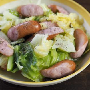 Boiled cabbage and sausage