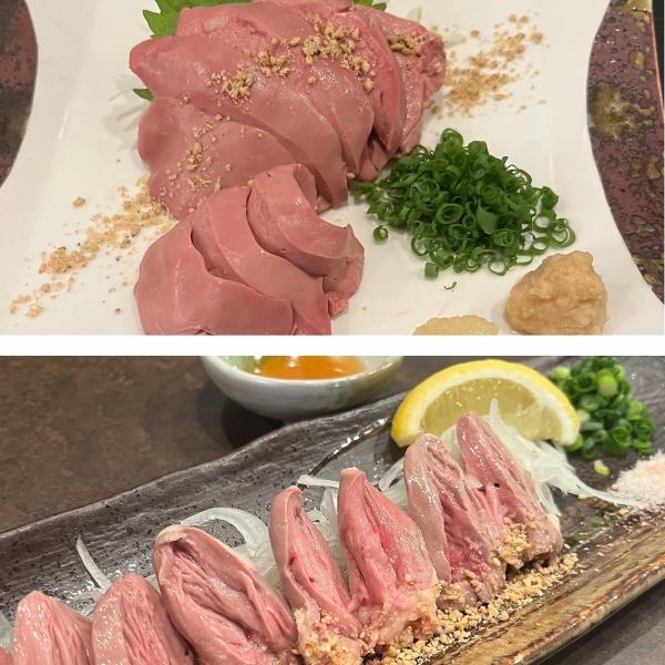 低温調理のレバ刺しとハツ刺し