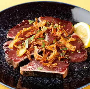 Thick-cut smoked bonito carpaccio