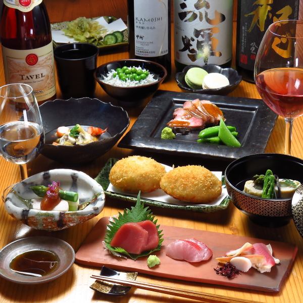 【ペアリングコース】では、お造りや揚物、和牛などの贅沢な料理を存分にご堪能いただけます。