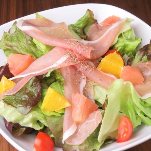 Raw ham and fruit salad