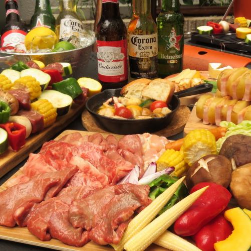 [BBQ on the Terrace] ~ With Carry BBQ Plan ~ 7 dishes including beef, grilled vegetables, sausage, etc. 3,900 yen (tax included)