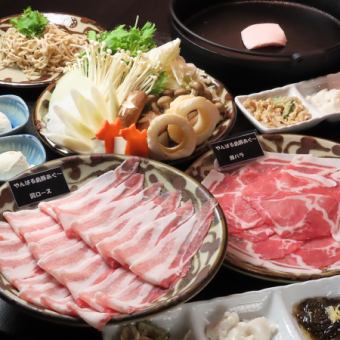 【스키야키】 얀 바루 섬 돼지 아구의 돼지 장미 · 어깨 로스 스키야키 코스 6 품 5000 엔 (세금 포함)