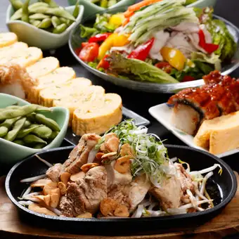 【3時間飲み放題付】へその宴会コース◆サラダ・出巻ステーキなど全６品◆税込3980円