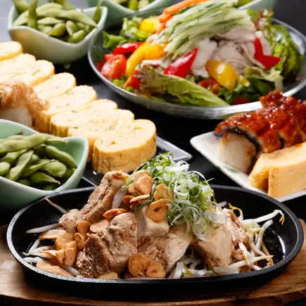 【3時間飲み放題付】へその宴会コース◆サラダ・出巻ステーキなど全６品◆税込3980円