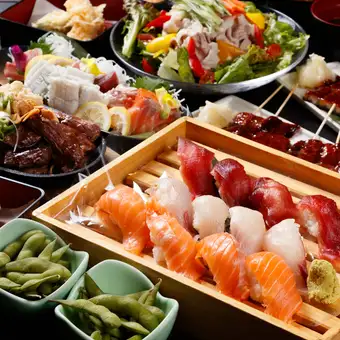 【3時間飲み放題付】へその宴会～竹～コース◆にぎり、牛ハラミステーキなど全8品◆税込4980円