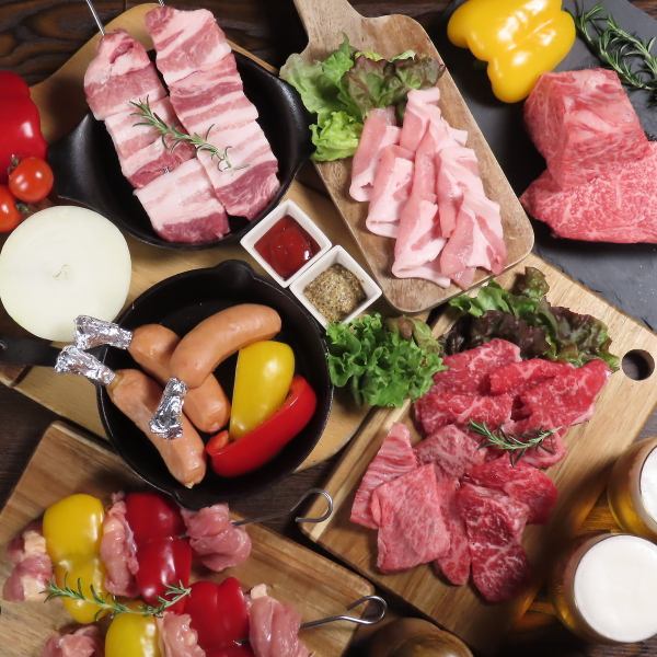 【テラス de BBQ】肉・野菜セットと3時間飲み放題付き！持ち込みも自由♪クーポンご利用でなんと6000円！