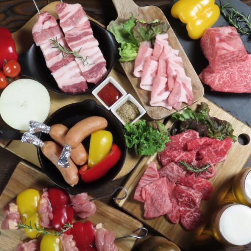 【 テラス de BBQ 】全100種3時間飲み放題付！肉・野菜セット付！　6,000円