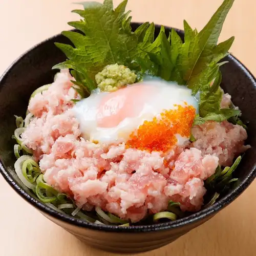 Negitoro Donburi (Tuna and Green Onion Rice Bowl) with Soft-Boiled Egg