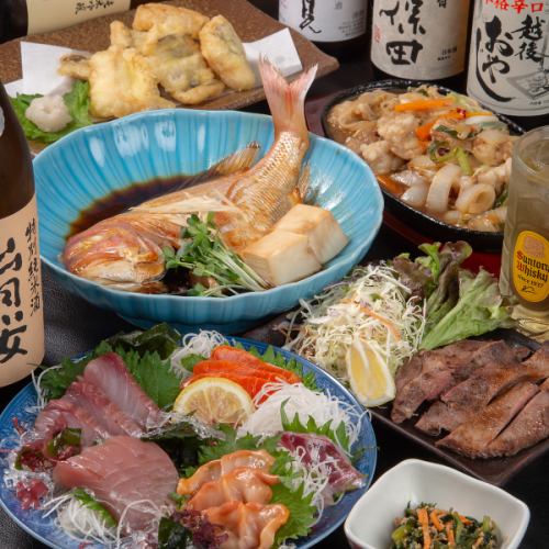 宴会に最適◎魚屋直送の刺身や塩焼きと旨み鍋を組み合わせた「水炊きコース」