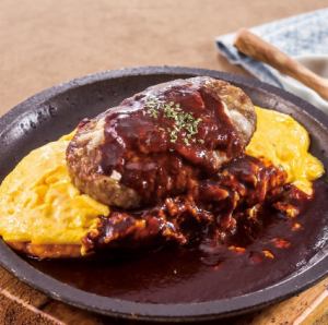 焼きオムドリアとデミグラスハンバーグ