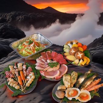 【海鮮和牛A5コース◆BBQ！】A5和牛、海鮮盛合わせ、野菜盛合せなど全16品⇒9800円(税込)
