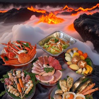 【海鮮+カニコース◆BBQ！】A5和牛、海鮮盛合わせ、ボイルズワイガニなど全17品⇒16800円(税込)
