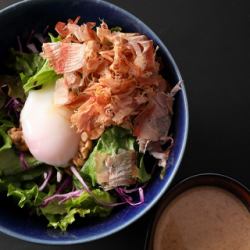 Natto and soft-boiled egg salad