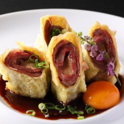 Sendai beef foie gras rolls - sukiyaki style
