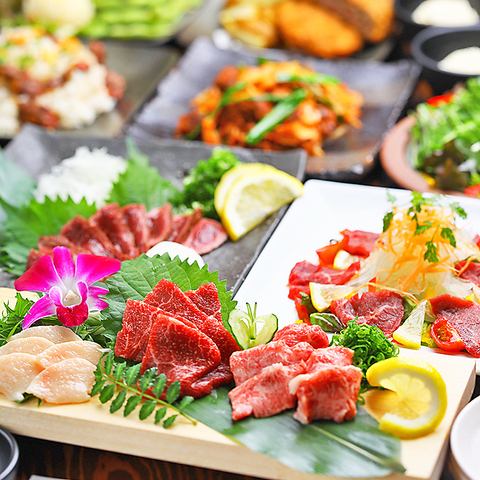 極上の馬刺食べ比べも可能！馬肉の他にも獲れたて海の幸たっぷりの海鮮鍋など美味しい和食料理をご堪能！