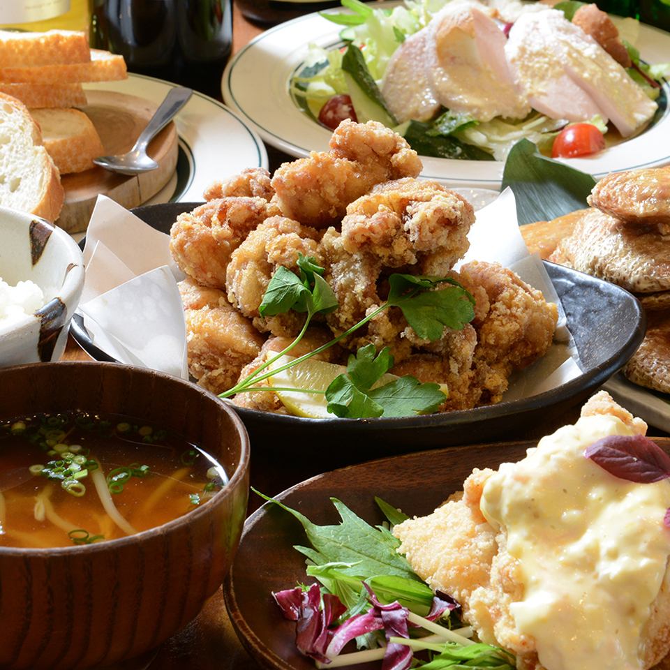 【True · Tofu Zamai】 course which you can enjoy deep-fried chicken fish including deep-fried shrimp in Japan (highest gold prize) which was popular even at famous department stores in the popular [Mezamashi TV].