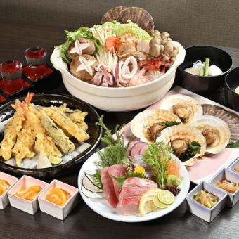 豪华三摩地套餐 ◆全部8道菜品无限畅饮 使用当地产的三崎金枪鱼和三浦蔬菜的精致套餐 6000日元