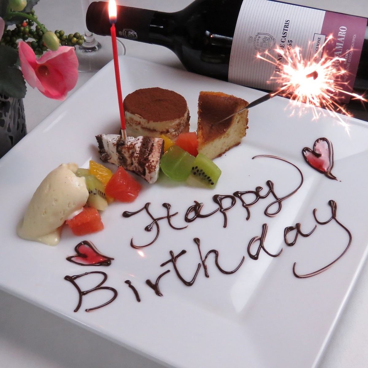 For a birthday date ◎ Message dessert & candle service