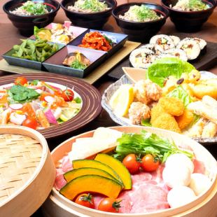 海鮮カルパッチョと豚と季節野菜のせいろ蒸し【お手軽コース】飲み放題込み5,000円（税込）