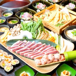 鴨ハリ鍋と旬の刺身が味わえる【鍋コース】　飲み放題込み5,500円（税込）