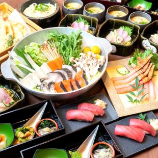 ご馳走かにしゃぶ海鮮鍋と生本鮪握り【贅沢鍋コース】　飲み放題込み7,000円（税込）