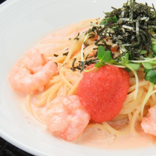 海老と明太子のクリームパスタ　フェットチーネ
