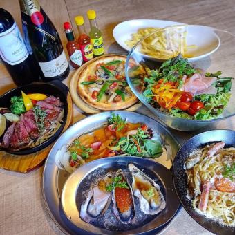 コース【1】イクラとローストビーフの生牡蛎&お肉やパスタも付いた2H飲み放題付コース5500円