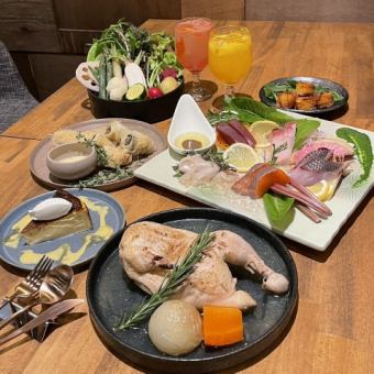 【BOBOコース】前菜3種盛り・丸鶏のホロホロ煮込等お料理6品＋2時間飲み放題5500円