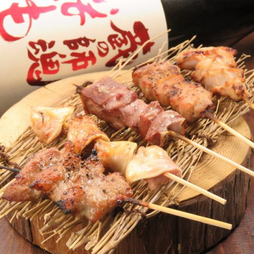 [Jinya's specialty] Omakase 5 skewers 1,200 yen ◆Binchotan charcoal is used to remove excess fat, so you can enjoy it in a healthy way♪