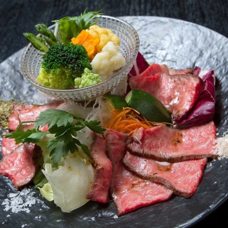 Roast beef and 10 kinds of vegetable salad ~ With wasabi sauce and 3 kinds of salt ~