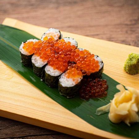 Salmon rolls topped with luxurious salmon roe