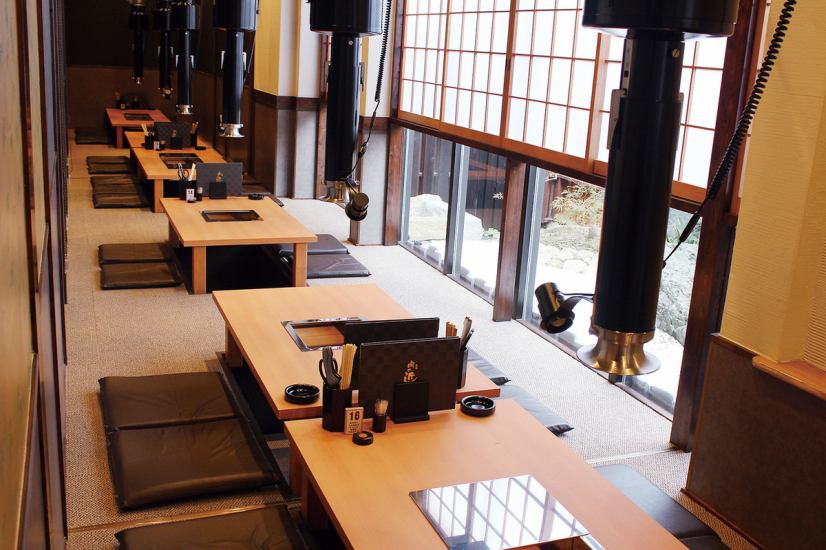 We have private rooms with sunken kotatsu tables available! They can accommodate up to 40 people.