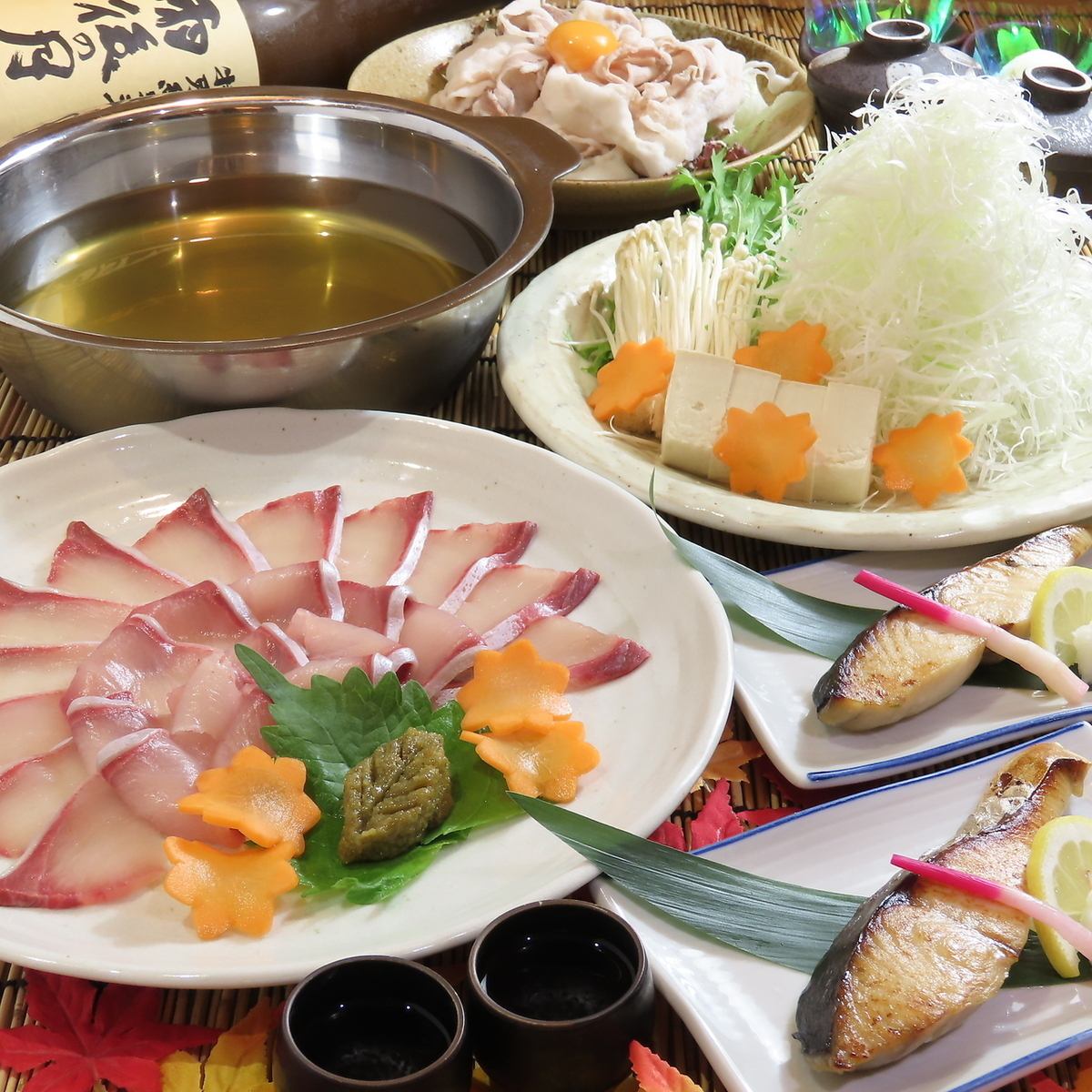 脂ののったブリをしゃぶしゃぶで！コースは6000円～ございます。
