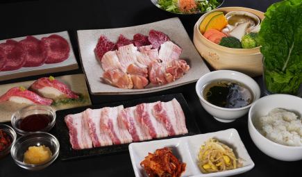 런치 한정【여자회 코스】소 볶음 초밥과 삼겹살을 만끽♪전 14품 디저트 첨부