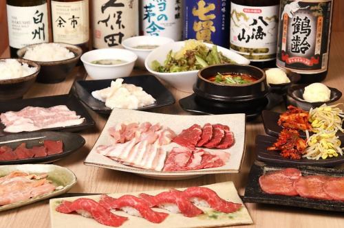 [午餐限定烤肉套餐] 9道烤牛肉壽司和肉♪所有18道甜點餐（2500日元）