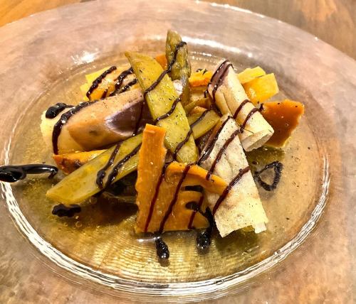 カツオのロール揚げと春野菜のエスカベッチェ