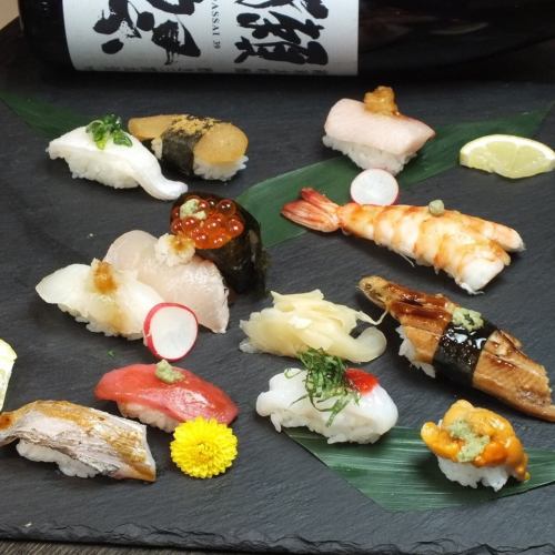 Edomae sushi platter of 10 types (top)