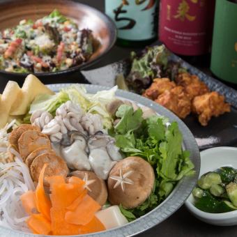 2時間飲み放題付★鶏白湯・ブリしゃぶなどの鍋を含む《全5品》【あったか鍋コース】5000円(税込)