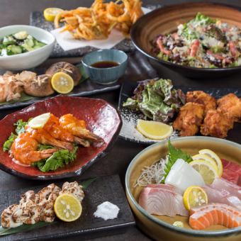 3時間飲み放題付★お刺身5種盛りや国産和牛ステーキを含む《全10品》【贅沢コース】7000円(税込)